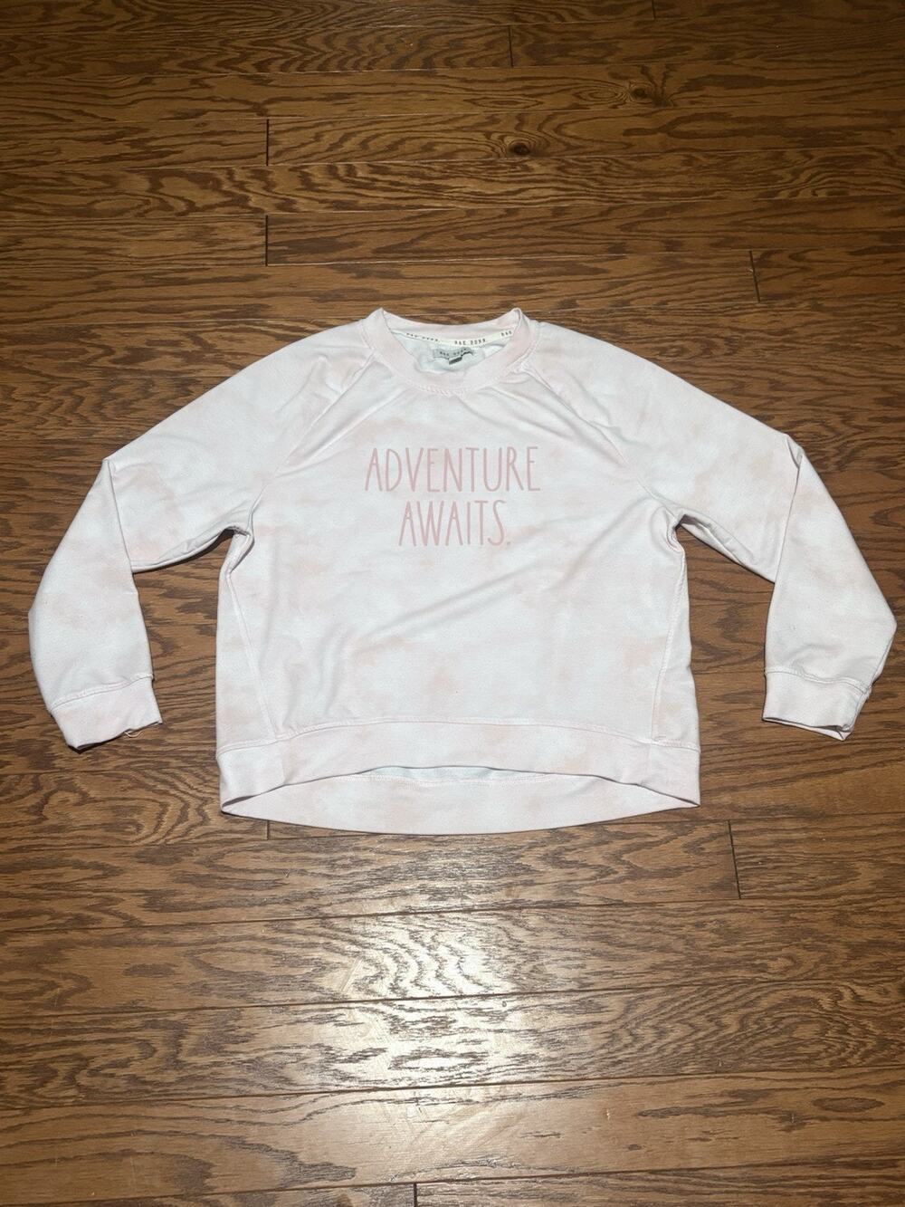 Rae Dunn Women’s Pink Tie Dye "Adventure Awaits" LS Crew Neck Sweatshirt, Sz M